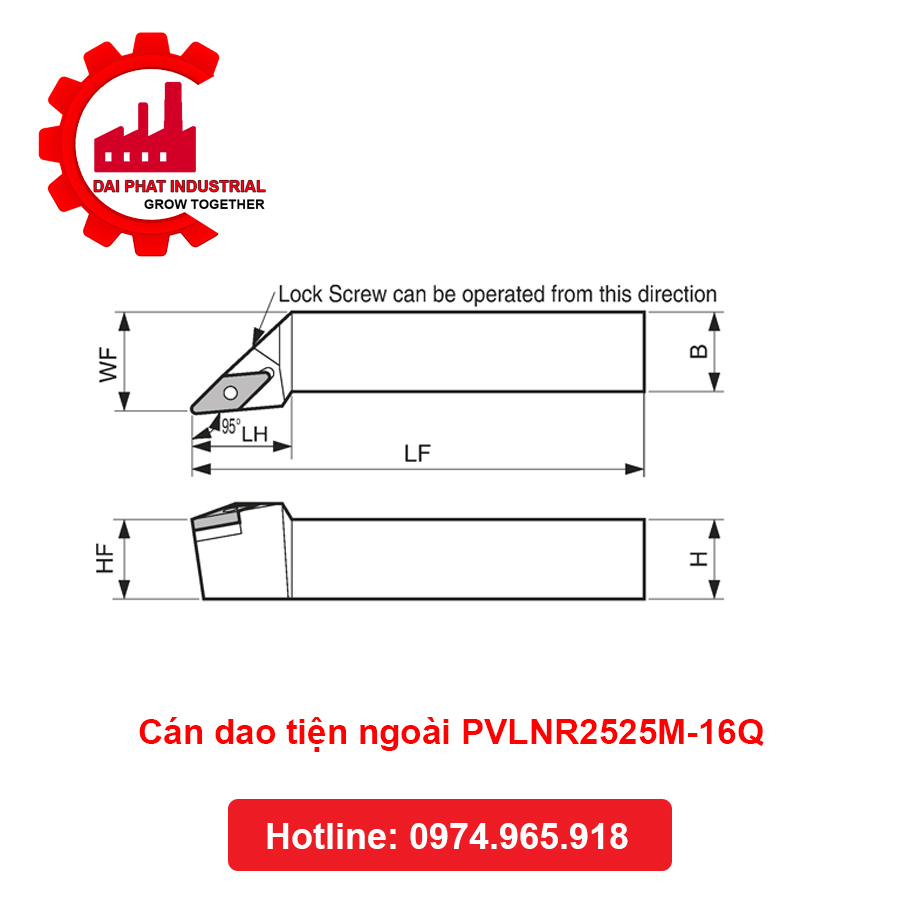 Cán dao tiện ngoài PVLNR2525M-16Q - Đại Phát