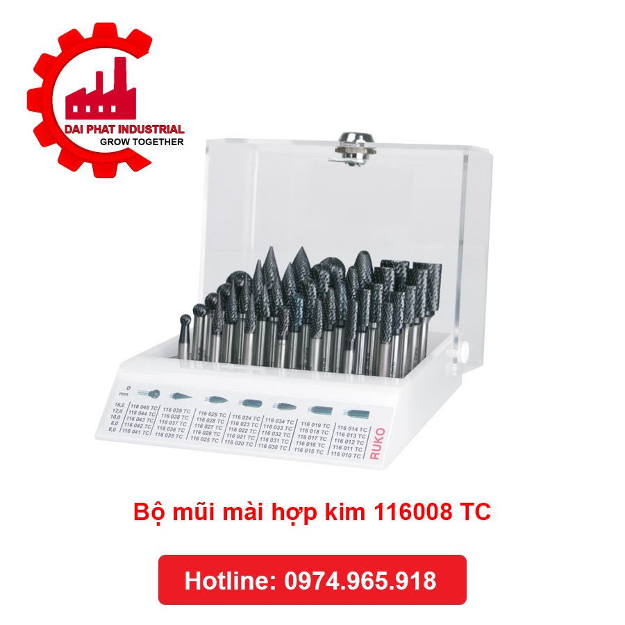 Thông số kỹ thuật Bộ mũi mài hợp kim 35 cho tiết  116008TC Ruko - Đức